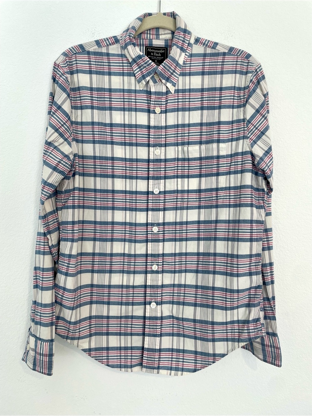 Abercrombie & Fitch Cream Shirt with Blue and Pink Plaid